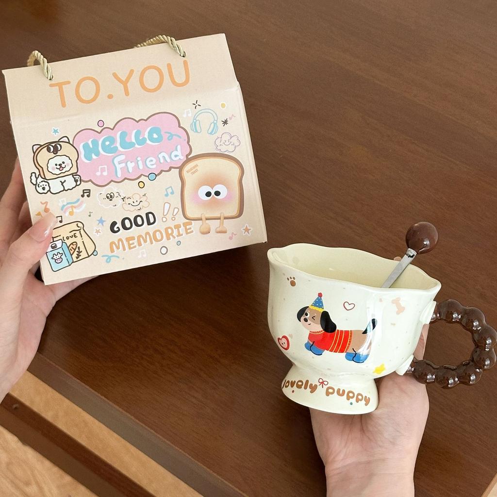 Niedlicher Dackel Welpe Tasse Keramik Wasserbecher Mädchen Zuhause Frühstück Kaffee Milch Tasse Praktisches Geschenkset