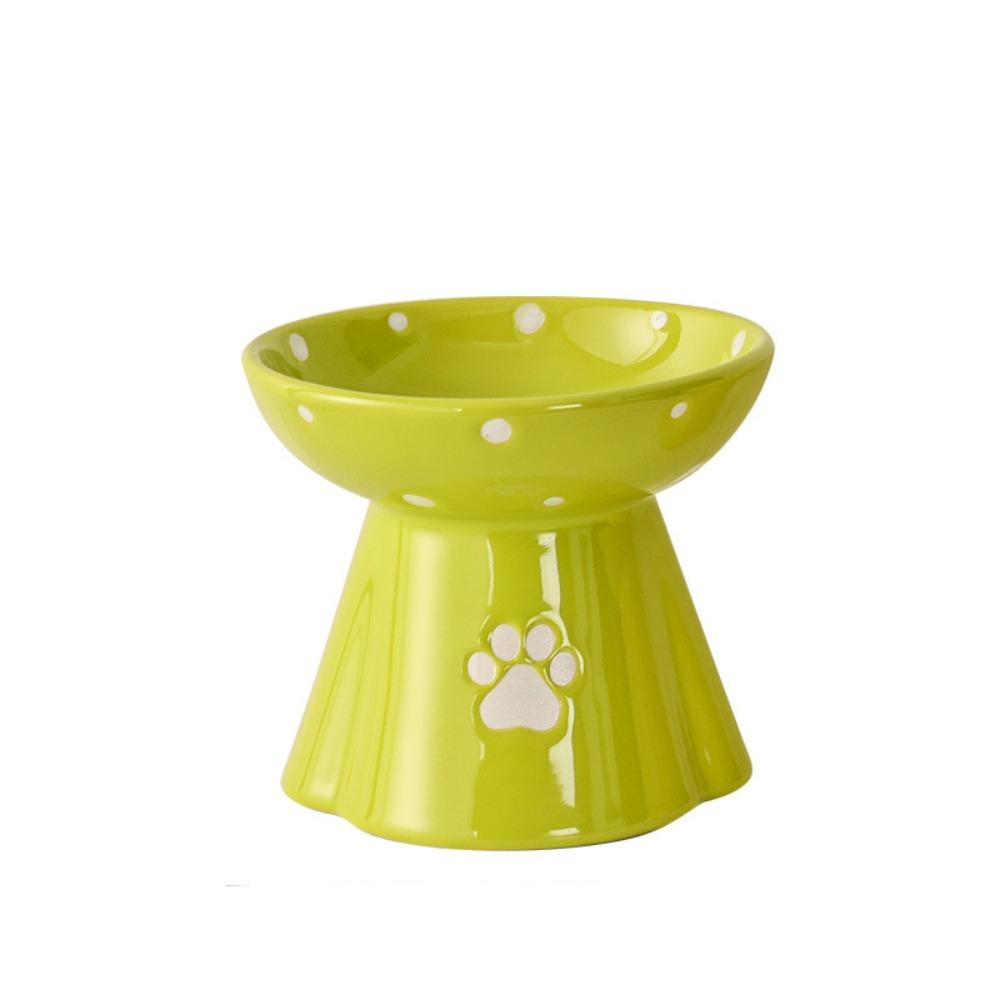 

Anti Tipping Pet High Foot Bowl Cute Pet Drinking Feeder Pet Supplies Cat Bowl Neck Protection зелений