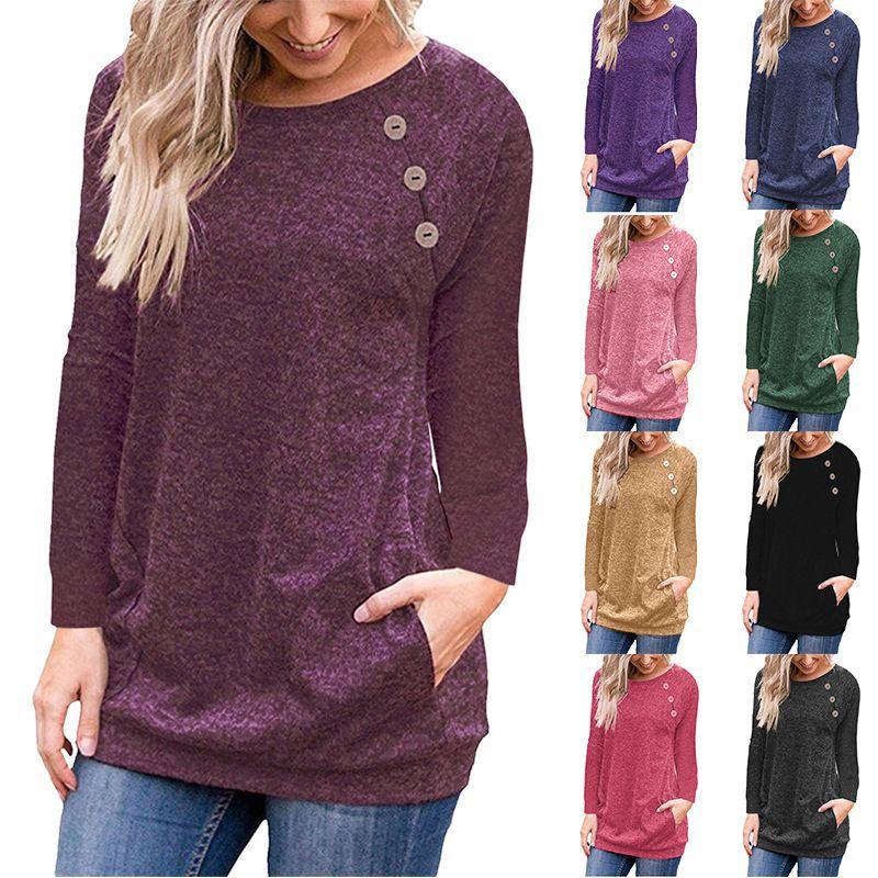 Fashionable Women's Long Sleeve Pullover Sweater With Button Deco And Versatile Style