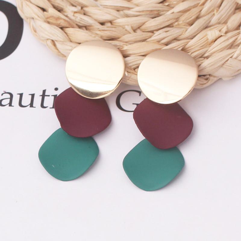 Three-layers Round Piece Pendants Hanging Earrings for Women Blue Green Metal Drop Earrings European Exaggerated Jewelry