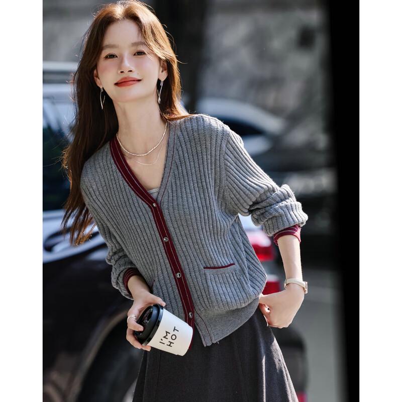 

Women s Asymmetrical Striped V-Neck Knit Cardigan L
