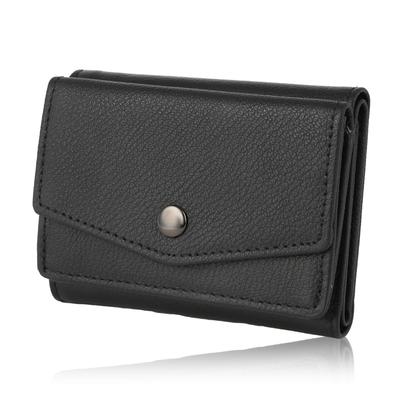 LS LASIEM Mini Folding Bills Without Compact Genuine Leather Small Wallet with Coin Purse and Card Black Men's Wallet, Tri-fold, "Stores Folding"