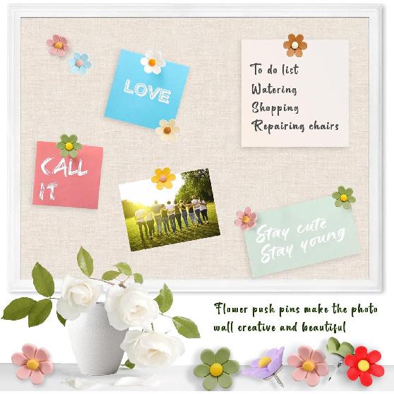 Flower Push P - 50 Pcs Cute Decorative Colorful Floral Thumb Tacks for Cork Board Wall Bulletin Board Travel Map Photo Home Office Supplies