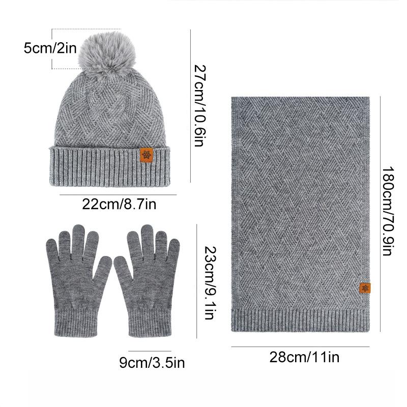 3pcs/set Hat Scarf For Women Gloves Set Outdoor Riding With Touch Screen Winter Pompom Hat Knit Beanie Fleece Lined