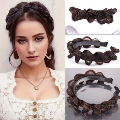 Syntetyczna peruka z warkoczem w kształcie ości rybiej opaska na głowę Twist Braid Hair Hoop Hair antypoślizgowa opaska na głowę Hairpiece dla kobiet dziewcząt akcesoria