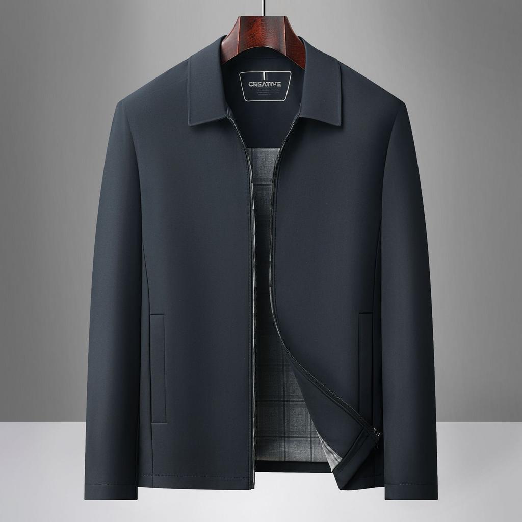 Casual Lapel Business Jacket for Men Middle-aged Daddy Wear Autumn New High-end Solid Color Zipper Men's Jacket