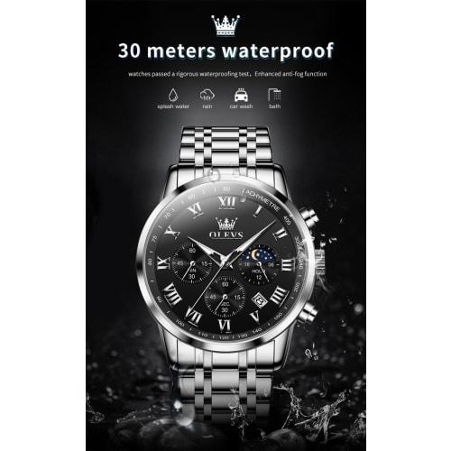 OLEVS Men's Quartz Watch, Waterproof, Date Display, Luminous, Popular, Stainless Steel Band, Stylish, Analog, Fashion, Business, Classic Watch for Men