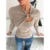 Women's Asymmetrical Long Sleeve T-shirt with Hollow Metal Buckle Decoration for Autumn and Winter