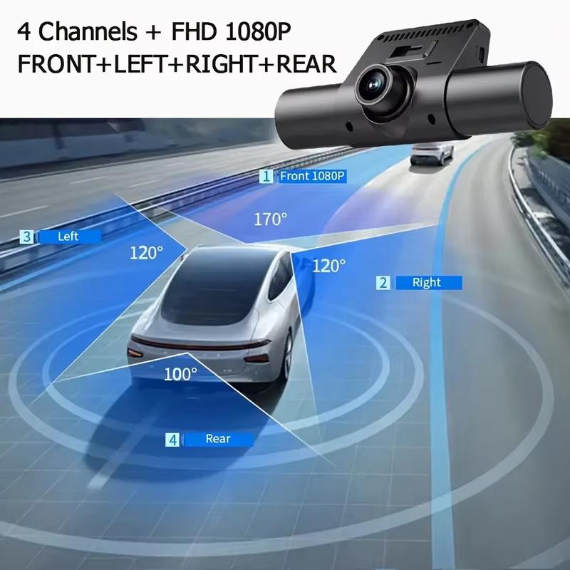 Auto Dashcam 4 Kanaals Black Box Rijcamera FHD 1080P Voor Links Rechts Achter Nachtzicht Loop Opname Recorder Video Voertuig DVR