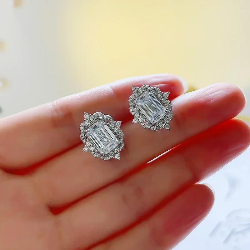 Explosiv Funkelnde Zirkonblumenohrringe Mode Quadratisch Prinzessin Super Zucker Spitze Damen