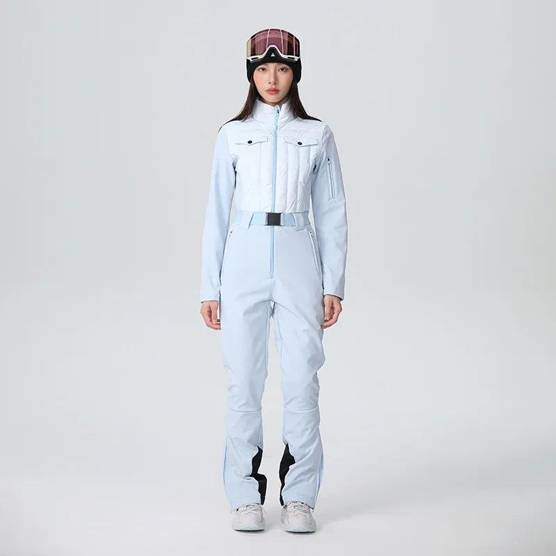 2025 Solid Body Fit Windproof Waterproof Ski Suit Outdoor Snowboard Sets Woman Thermal Breathable Snow Sports One Piece Clothing