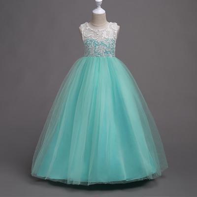 Girl's Trailing Lace Beaded Princess Dress Evening Gown Design Party Banquet Outfit Breathable Mesh Formal Performance Wear