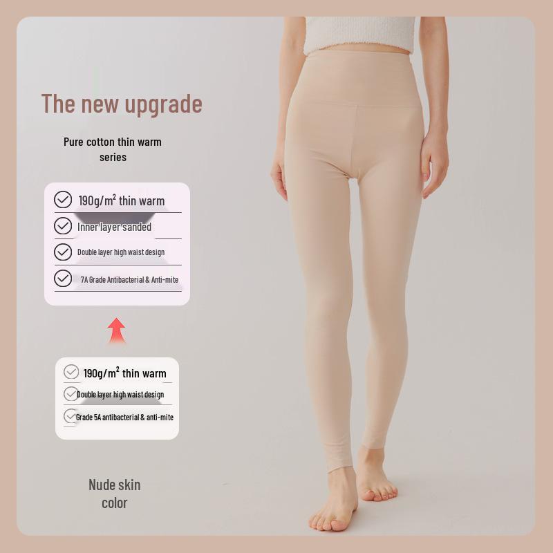 Women's High-Waisted Pure Cotton Slim Trousers - Lightweight Warmth for Spring & Autumn