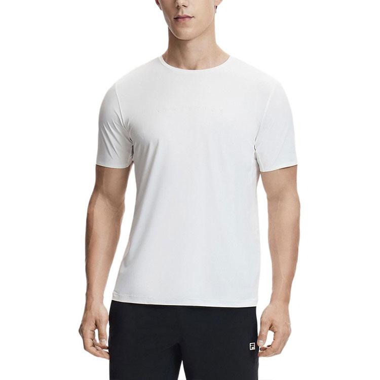 Fila Fitness Series Printed Letter Knitted Solid Color Straight Cut Round Neck Short Sleeve T-Shirt Men T-Shirts Starry-White A11M421119FWT