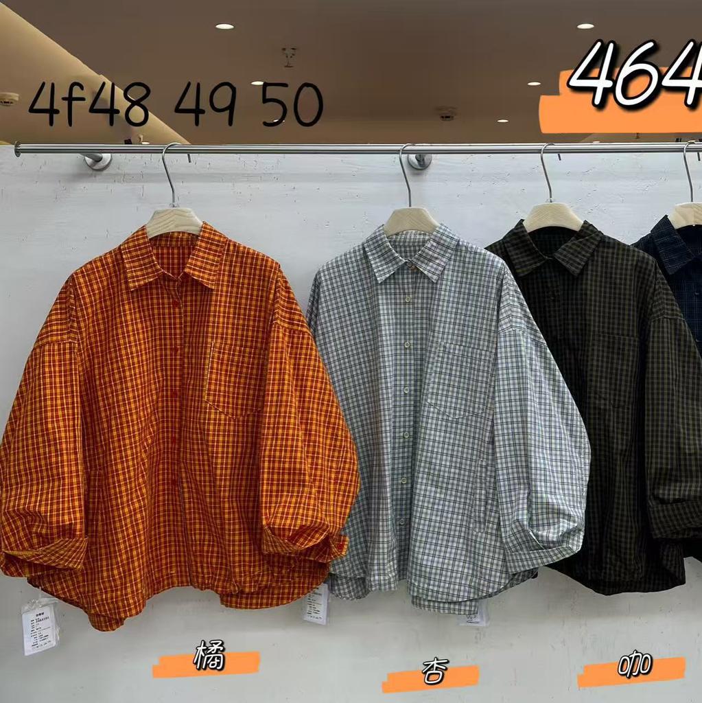 Wj1116 Autumn New Women's Lapel Japanese Cotton Shirt Loose Shirt Top Plaid Literary Style Ins