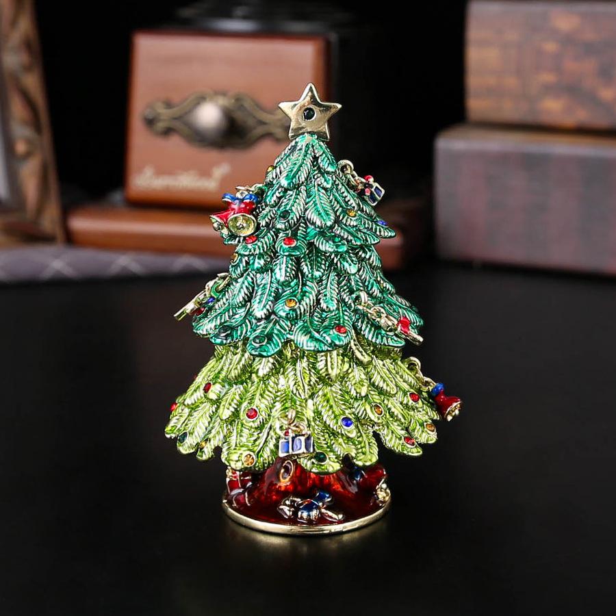 

Christmas tree jewelry box, enamel color handicraft ornament, creative jewelry storage box, flip cover dust-proof Christmas ornaments 6.5*9.5