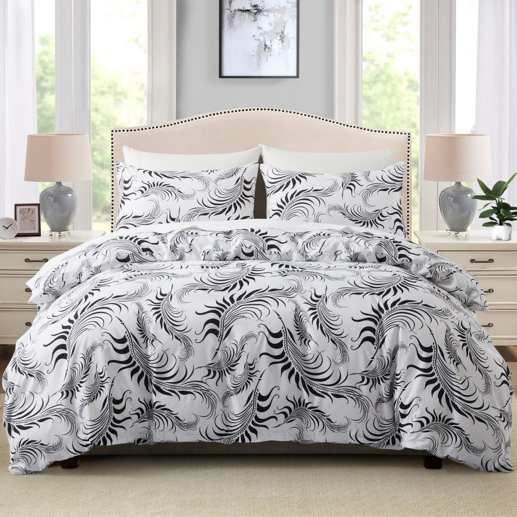 Feather Duvet Cover Twin Queen Reversible Blue Feathers Print Comforter Cover Microfiber 2/3 Pcs Boho Bedding Set for Girls Teen