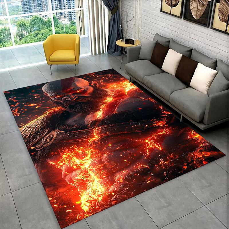 Retro God of War Game Kratos Carpet Rug for Bedroom Living Room Sofa Playroom Doormat Home Decor,Kid Area Rug Non-slip gift