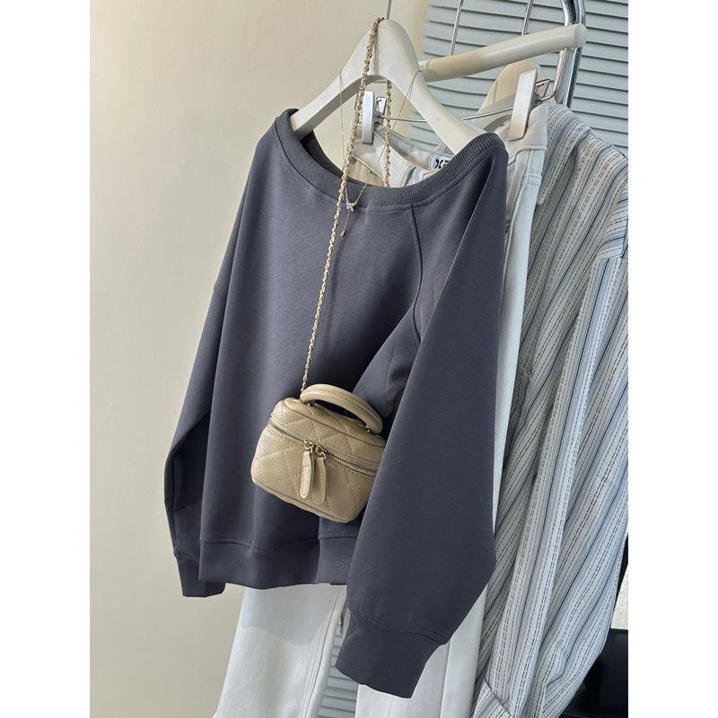 Real Shot Diagonal Neck Sweater Women's Thin Loose Sweet and Spicy Off-shoulder Long-sleeved Top Jacket