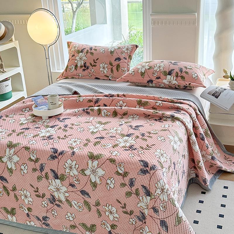 Herbst/Winter Milchsamt Bedrucktes Einzelbett-Tagesdecke- & Kissenbezug-Set mit Matratzen-Staubschutz