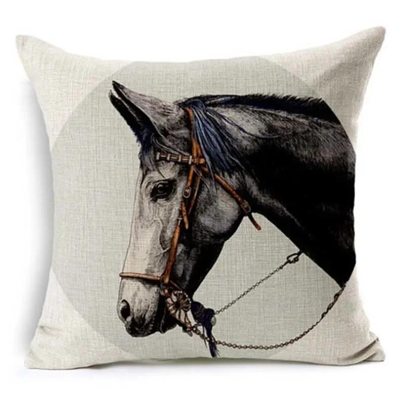 18'' Square Horse Printed Cushion Cover Vintage  Linen Square Pillow Cover  Covers Customized Drop Shipping