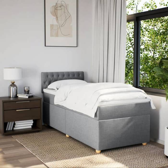 Exclusive House - Slatted Bed Base with Light Grey Mattress 80x200 Cm Fabric
