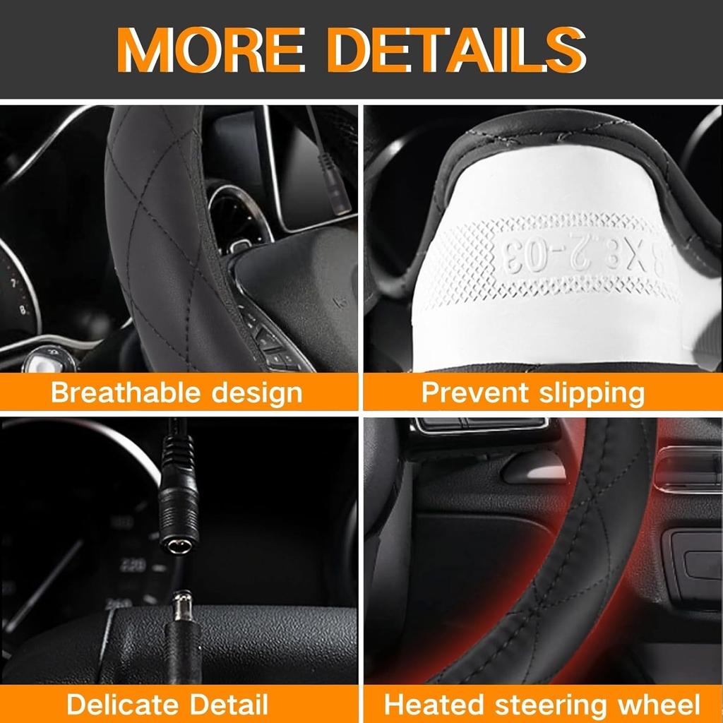 Heated Steering Wheel Cover - WARMITORY Luxury Steering Wheel Heater, 12V Quick Hand Warmer, 14.5-15 inches Outer Diameter for Standard-Size Car