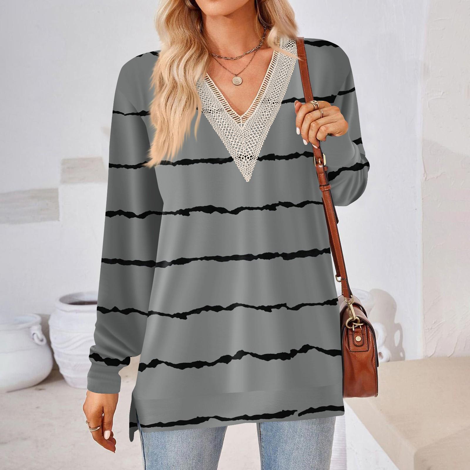 

Женские топы Свободные свободные футболки с длинными рукавами контрастного цвета и разрезом Женские топы XXL