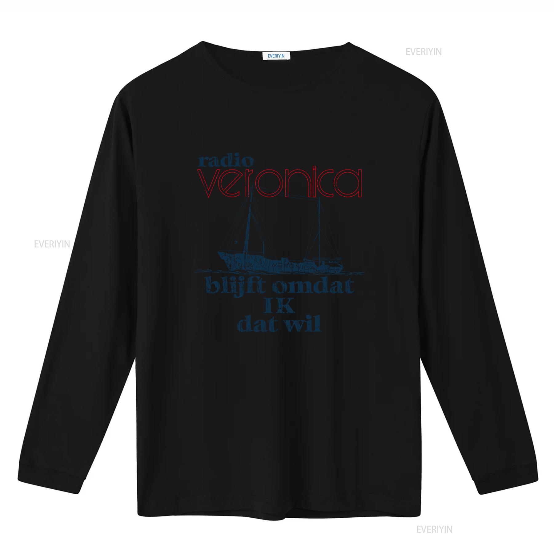

Radio Veronica 1960 Vintage Mens T Shirt Retro Ship Design Dutch Text Classic Style vintage Washed Top For Everyday Wear M