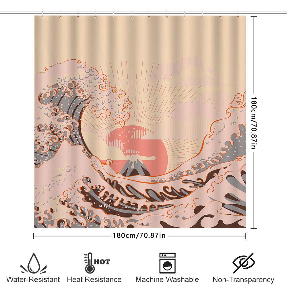 Colorful Ocean Wave Shower Curtain Perfect For Bathroom Decor With 3D Printed Design Water-Resistant Fabric (Size: 69X70In)