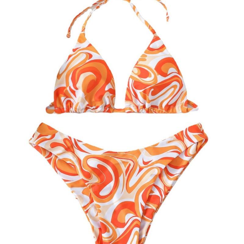 New Printed Triangle Cup Strap-up Sexy Bikini Split Swimsuit Swimsuit Women