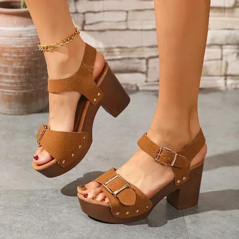 Fashion Buckle Strap Women's Sandals  Sale Peep Toe Office and Career Summer Plus Size Solid Heels