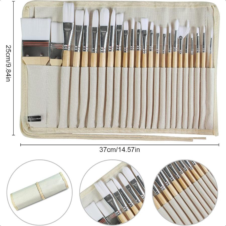 

Набор кистей для рисования из 24 штук, кисти с деревянными ручками и холщовым чехлом для кистей, профессиональные для живописи маслом, акрилом и акварелью United States