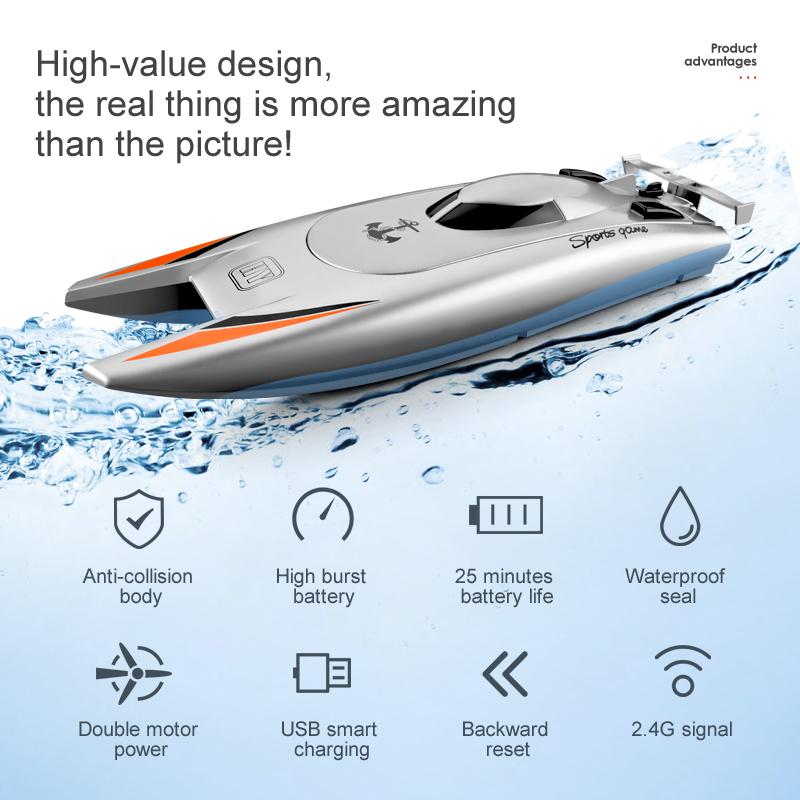 Barco RC de control remoto de 30KMH con 7 modos de luz LED, impermeable, barco eléctrico de alta velocidad para adultos, niños de 8 a 12 años, lago, piscina, juego acuático, autorrectable Barco RC de control remoto de 30KMH con 7 modos de luz LED, impermeable, barco eléctrico de alta velocidad para adultos, niños de 8 a 12 años, lago, piscina, juego acuático, autorrectable