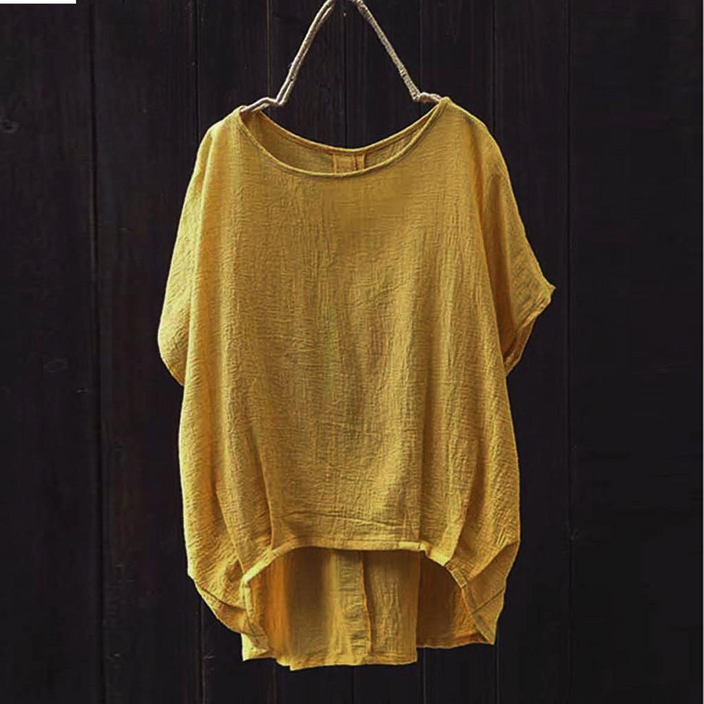 

Women Lady Linen Solid T-Shirt Casual Plain Loose Blouse Shirt Asymmetrical Tops XXXXL жёлтый