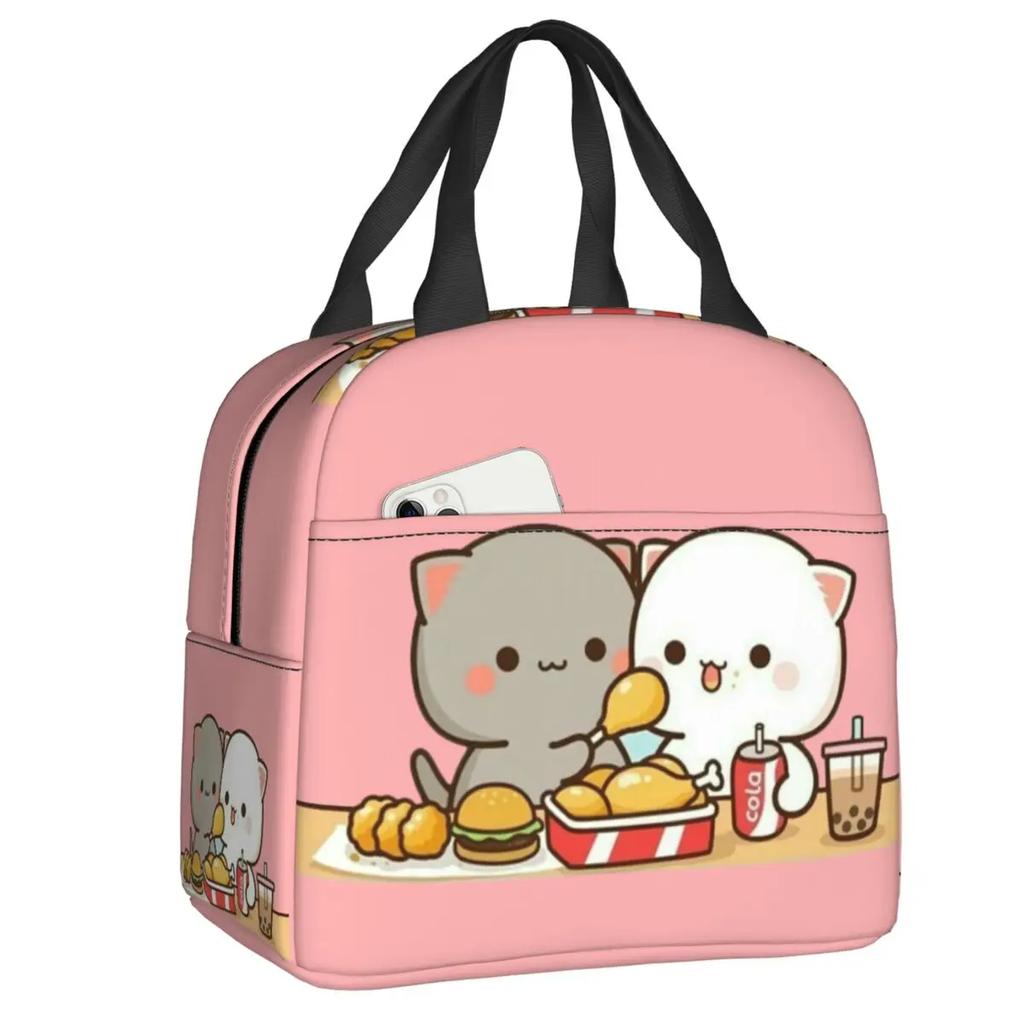 Cartoon Mochi Katze Peach Und Goma Brotdose Frauen Wiederverwendbar Auslaufsicher Kühlbox Thermisch Essen Isoliert Lunchtasche Kinder Schule Kinder