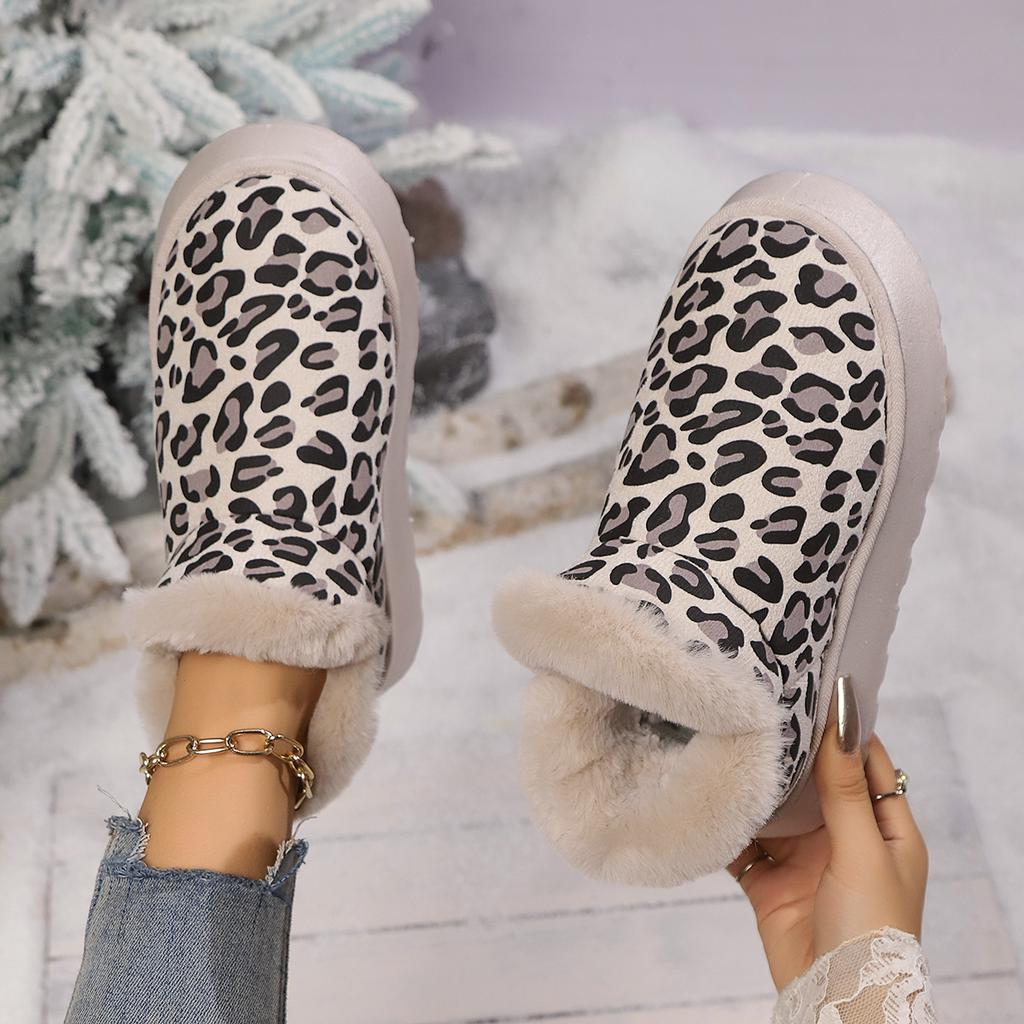 Mode Damen Dicke Schneestiefel Winter 2025 Neu Runde Spitze Wildleder Leopard Ärmel Rutschfest Verschleißfest Kurze Stiefel