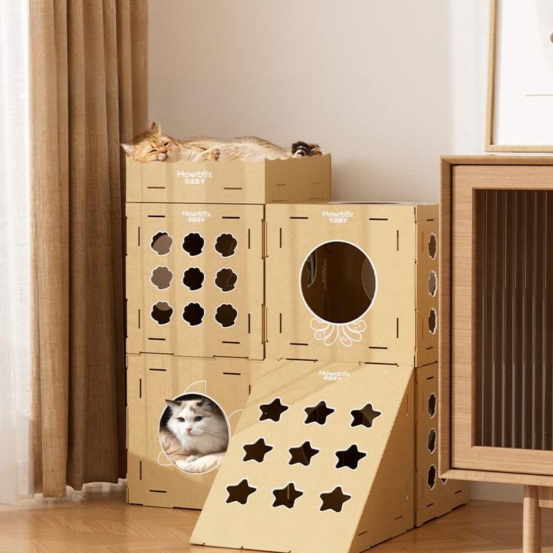 Corrugated Cardboard Cat Climbing Villa Multifunctional Scratching Board Wear-resistant Cat Tower Lightweight Large Game House
