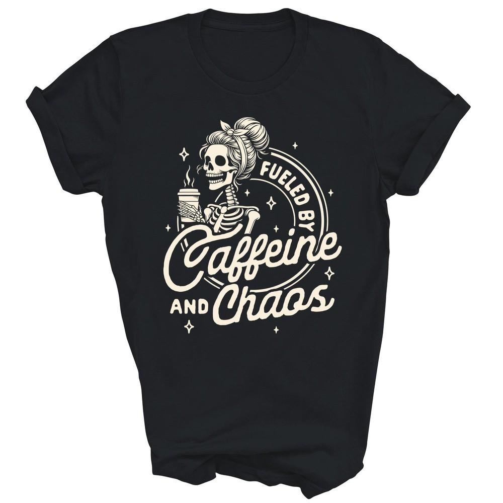 

Mom Life Coffee Motherhood Caffeine And Chaos Unisex Shirt Gift 4XL