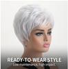 Peluca Sintética Blanca Plateada Corta Recta para Mujer, Fibra de Alta Temperatura, Raya Lateral para Mujeres de Mediana Edad, Gorro Ajustable para Uso Diario, Stock Disponible