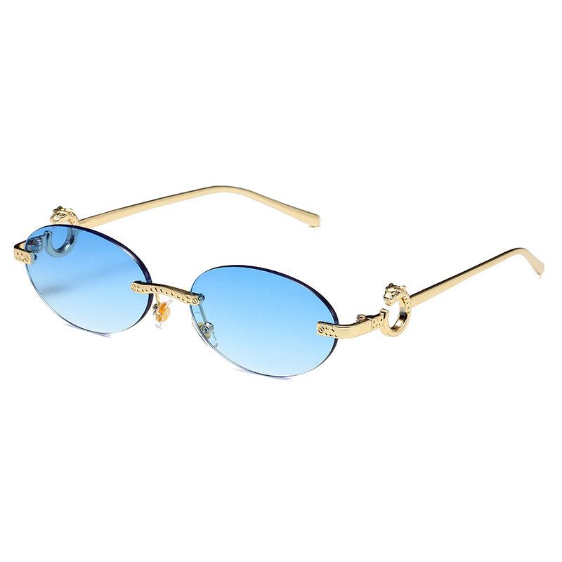 Personalized Leopard Ring Metal Legs Sunglasses, Round Fashion Frameless Trimmed Sunglasses