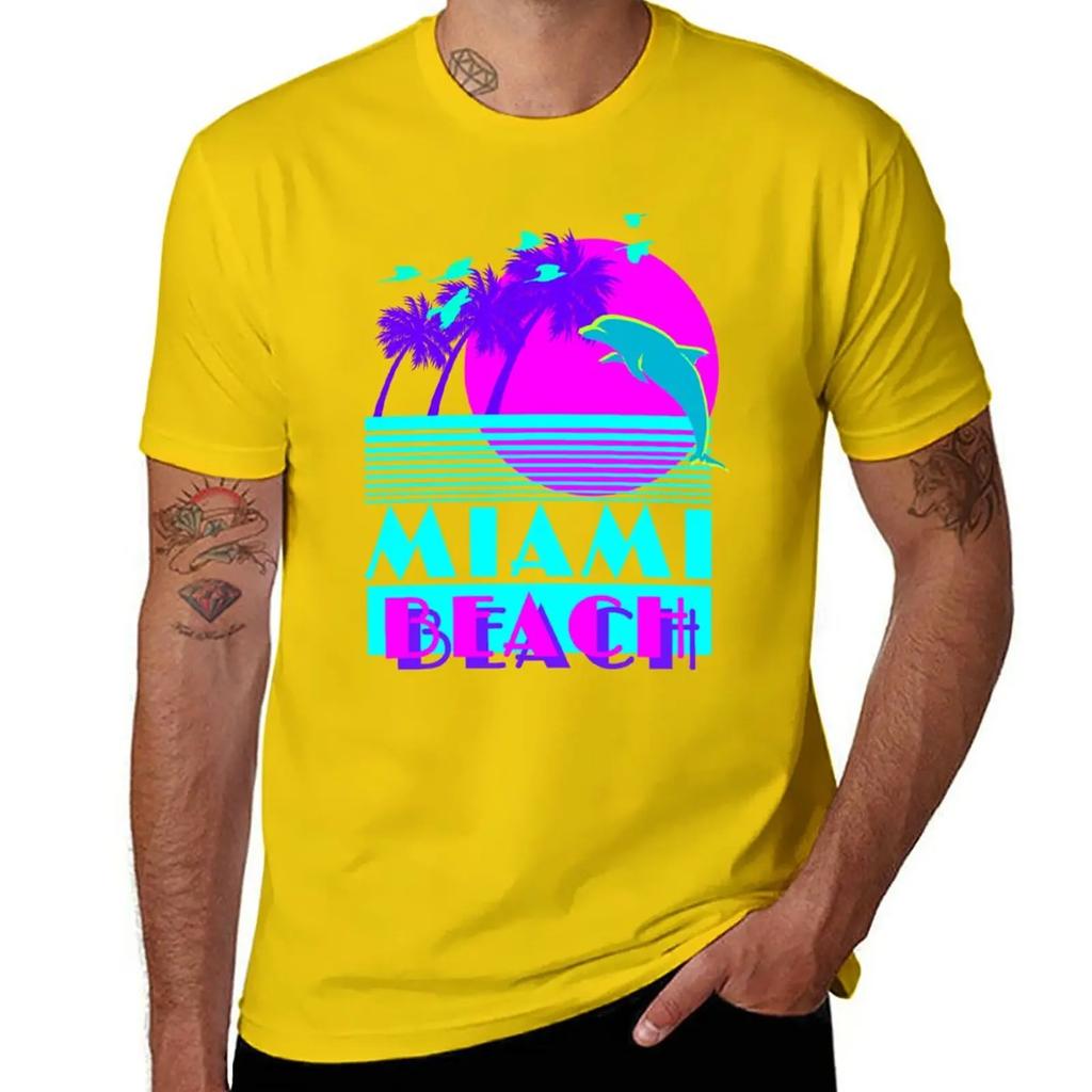 Neues Miami Beach Delfin Retro T-Shirt schwarze T-Shirts personalisierte T-Shirts Kurzarm Designer T-Shirt Herren