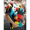 Herren Buntes Abstraktes Graffiti 3D-Bedrucktes T-Shirt Lässiges Kurzarm Rundhals Oberteil Coole Farbspritzer Geometrische Grafik Sommer Streetwear T-Shirts