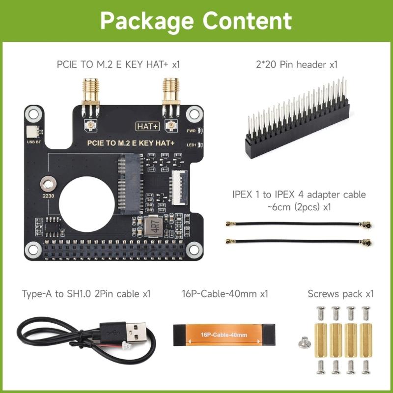 PCle To M.2 E KEY Adapter Board for RPi 5 and Various 2230 (M.2 E Key) Wireless Cards Efficient