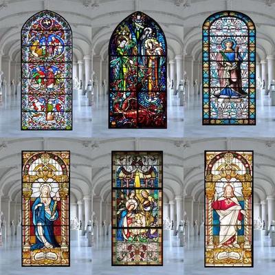 Naklejki na witraże, Folia prywatności, Styl kościelny, Przylegające statycznie, Dekoracyjne matowe folie okienne, Niestandardowy rozmiar