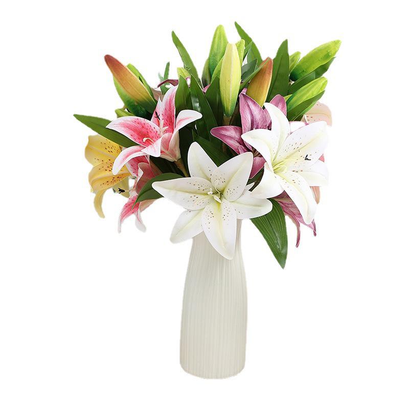 Green 3D Touch Faux Lily Bouquet - Multi-headed Flowers for Wedding and Home Decor.