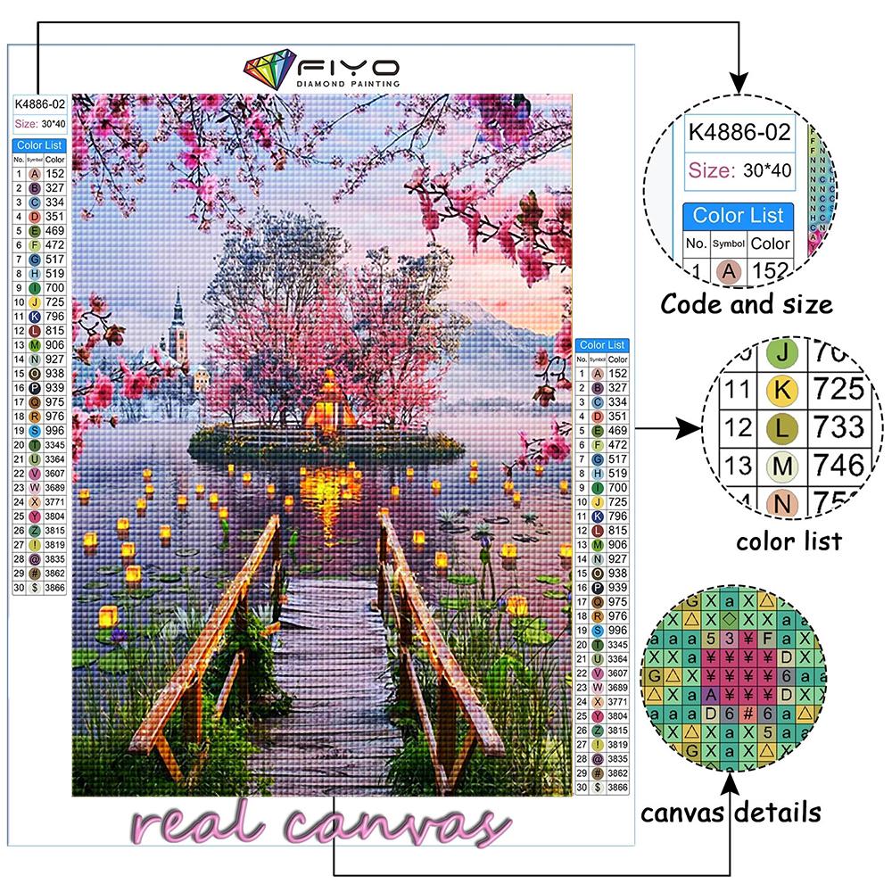 5D DIY Diamond Embroidery Pink Sakura Landscape Diamond Painting Mosaic Home Decoration