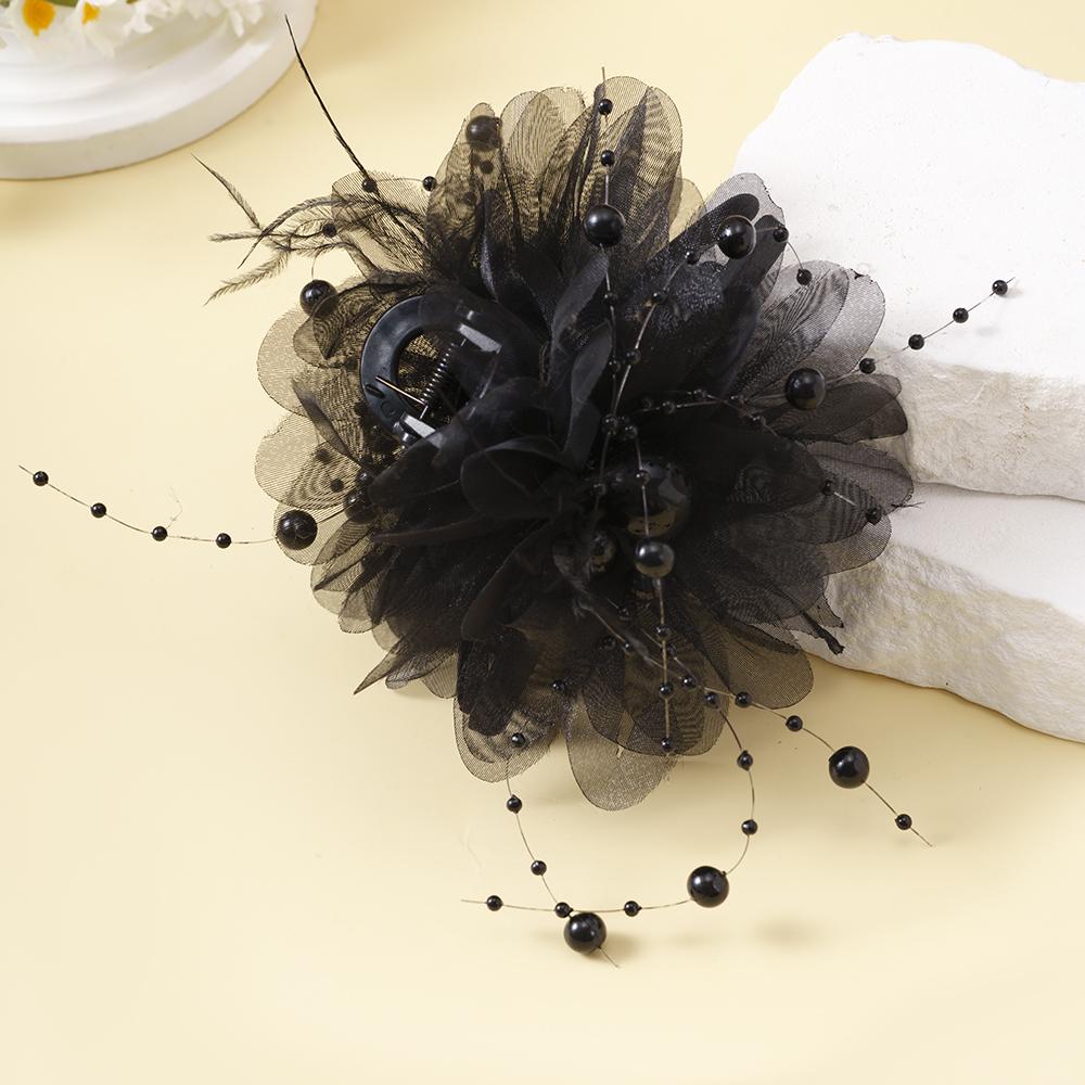 Fashion Elegant Mesh Flower Hair Claws Grab Pearl Tassel Women Shark Ponytail Hair Clips Hairpins Hair Accessories Headdress