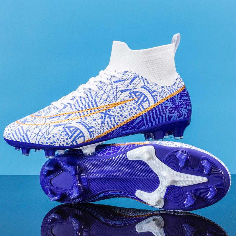 Foreign trade football shoes men's broken nails mandarin duck shoes high-top fly-woven socks male adolescent students training shoes large size