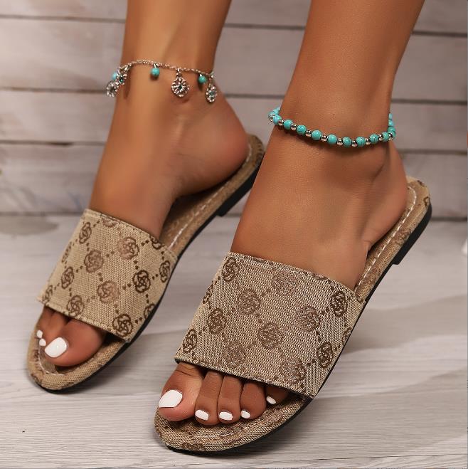 

Fashion Women Wedges Slippers 2025 Summer New Fashion Sandals Fashion Outdoor High Heels Women Slippers Shallow Beach Slides Women 42 бежевый